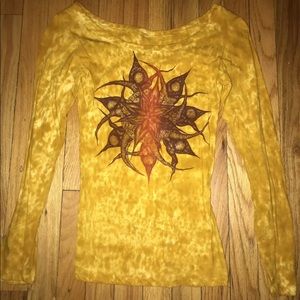Severyn Yellow Tie Dye Bio Flower Syfy Sci Fi Long Sleeve Blouse Shirt Size Sz S